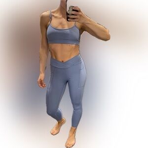 Workout set one shoulder or two shoulder option + v waisted cross waist leggings